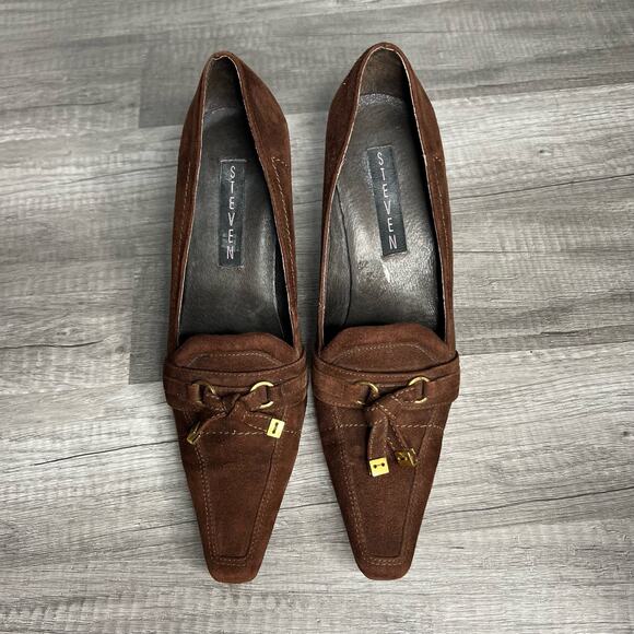 Y2K Steven by Steve Madden Brown Suede Pointed Toe Kitten Heels Size 7 1/2 - Picture 2 of 7